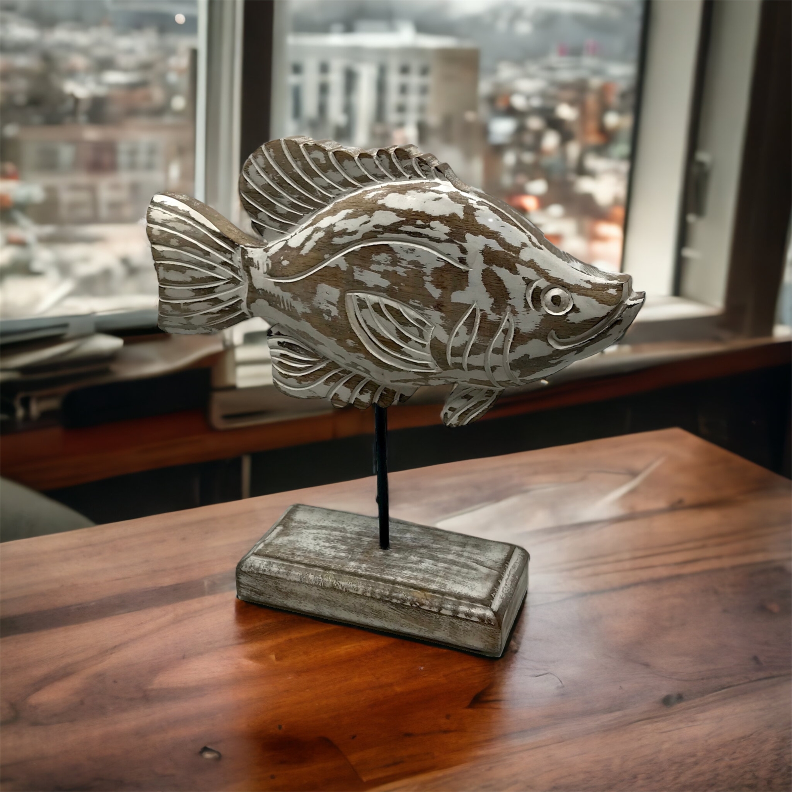 Feebie Fantail Fish on Stand-White Wash